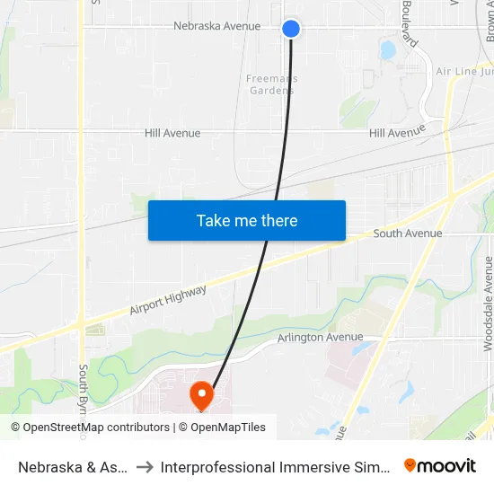 Nebraska & Ascot SW to Interprofessional Immersive Simulation Center map