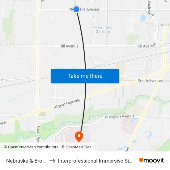 Nebraska & Brookley NE to Interprofessional Immersive Simulation Center map