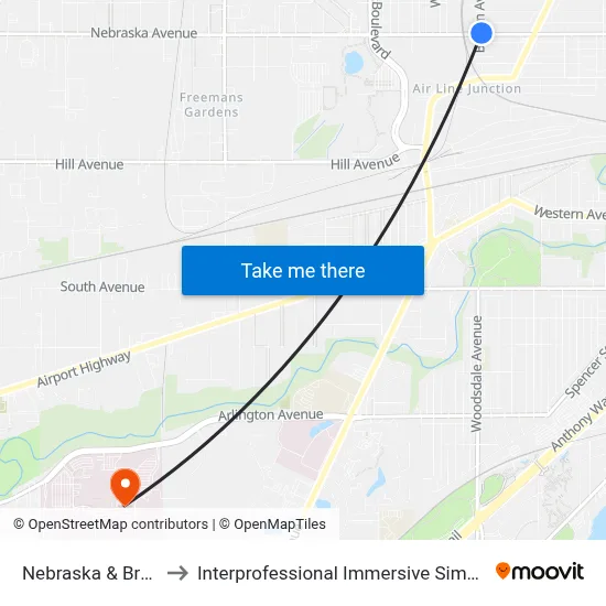 Nebraska & Brown NE to Interprofessional Immersive Simulation Center map