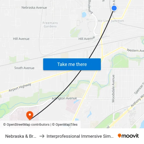 Nebraska & Brown SE to Interprofessional Immersive Simulation Center map