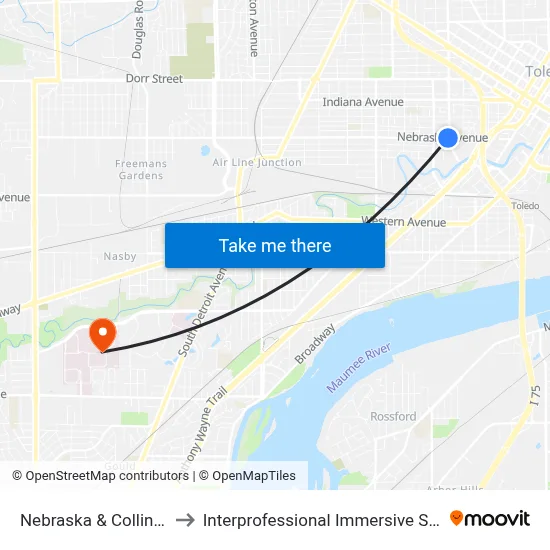 Nebraska & Collingwood NW to Interprofessional Immersive Simulation Center map