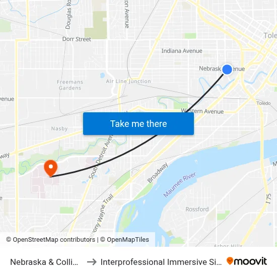 Nebraska & Collingwood SE to Interprofessional Immersive Simulation Center map