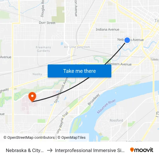 Nebraska & City Park SW to Interprofessional Immersive Simulation Center map