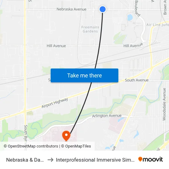 Nebraska & Darrow NE to Interprofessional Immersive Simulation Center map