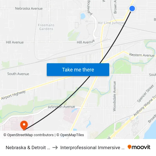 Nebraska & Detroit NE (27 Only) to Interprofessional Immersive Simulation Center map