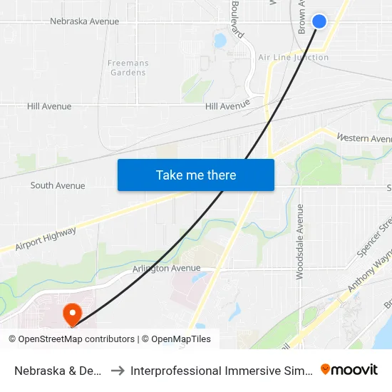 Nebraska & Detroit NW to Interprofessional Immersive Simulation Center map