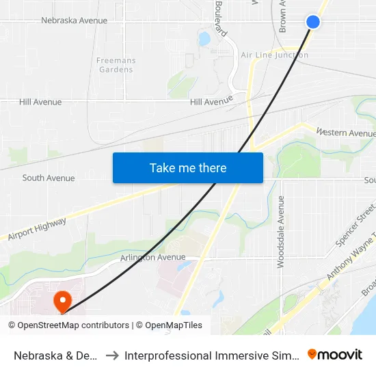 Nebraska & Detroit SW to Interprofessional Immersive Simulation Center map