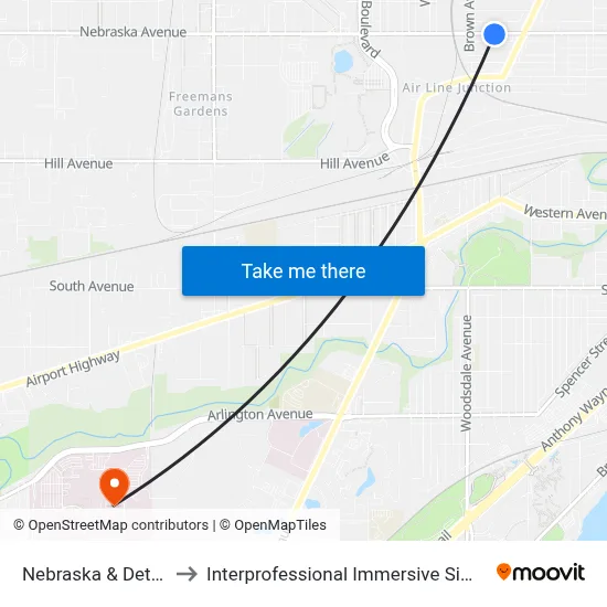 Nebraska & Detroit Sww to Interprofessional Immersive Simulation Center map