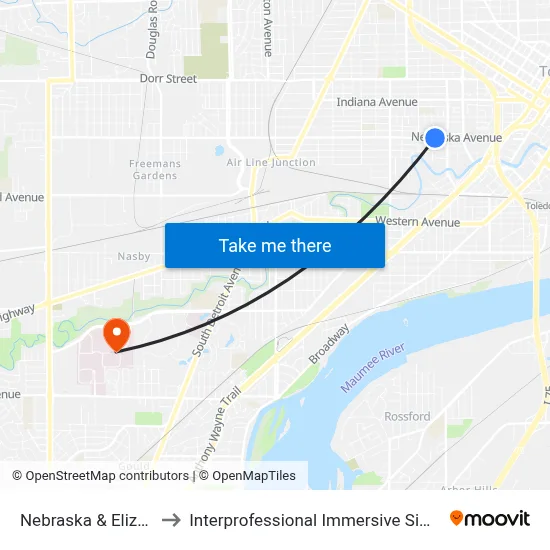 Nebraska & Elizabeth NE to Interprofessional Immersive Simulation Center map