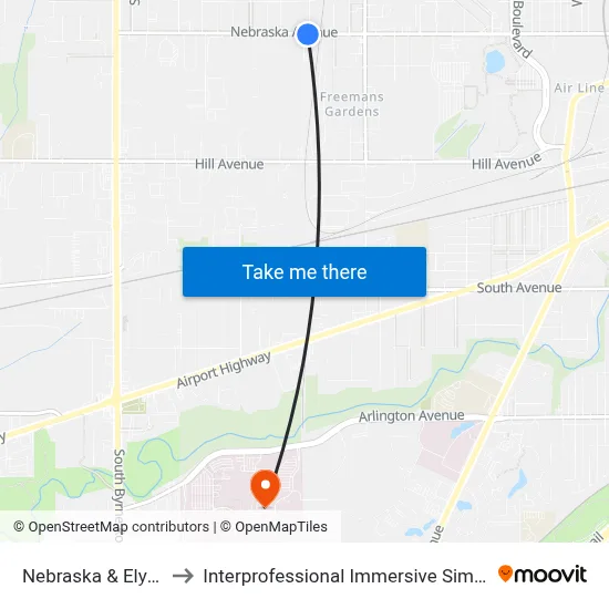 Nebraska & Elysian SW to Interprofessional Immersive Simulation Center map
