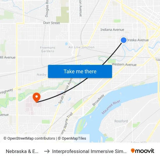 Nebraska & Ewing SW to Interprofessional Immersive Simulation Center map