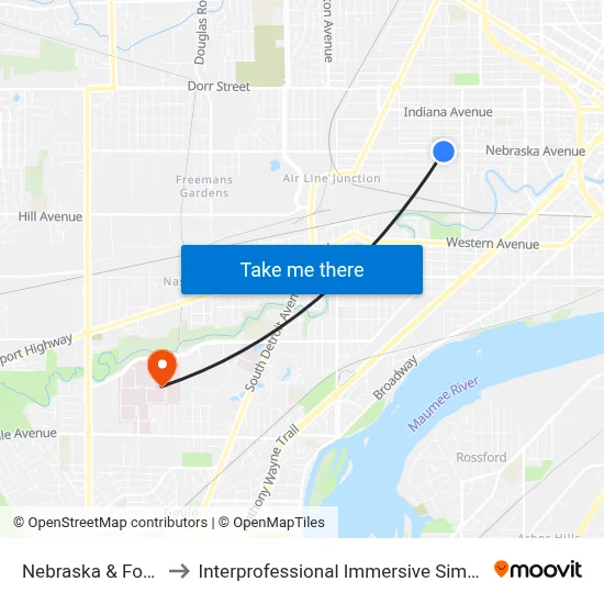 Nebraska & Forest SW to Interprofessional Immersive Simulation Center map