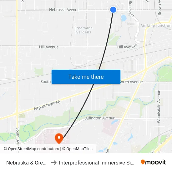 Nebraska & Greening NE to Interprofessional Immersive Simulation Center map