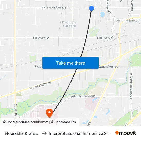Nebraska & Greening SW to Interprofessional Immersive Simulation Center map
