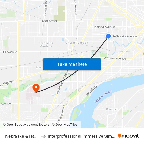 Nebraska & Hawley NE to Interprofessional Immersive Simulation Center map