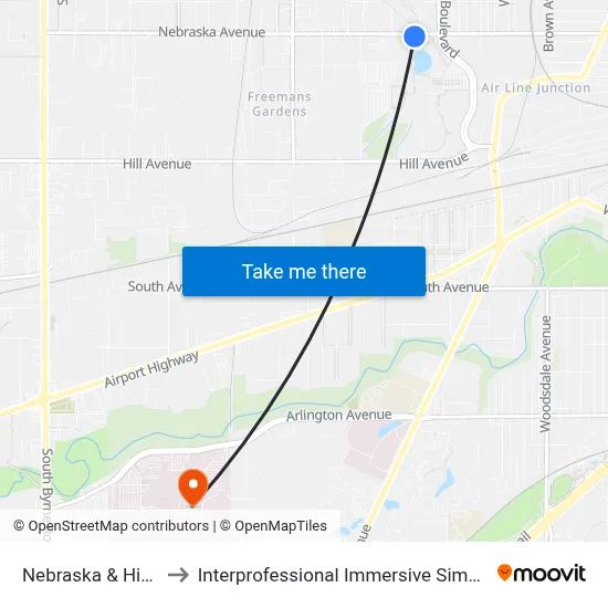 Nebraska & Hinde SW to Interprofessional Immersive Simulation Center map