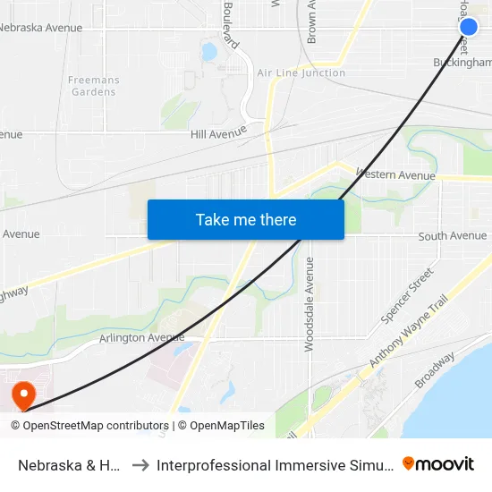Nebraska & Hoag NE to Interprofessional Immersive Simulation Center map