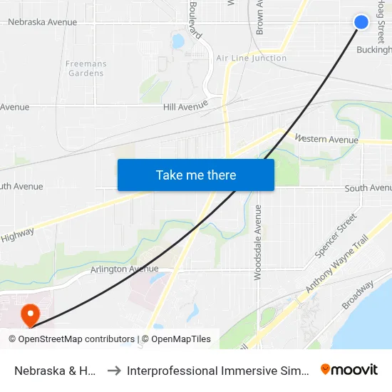 Nebraska & Hoag NW to Interprofessional Immersive Simulation Center map