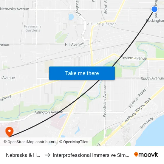 Nebraska & Hoag SW to Interprofessional Immersive Simulation Center map