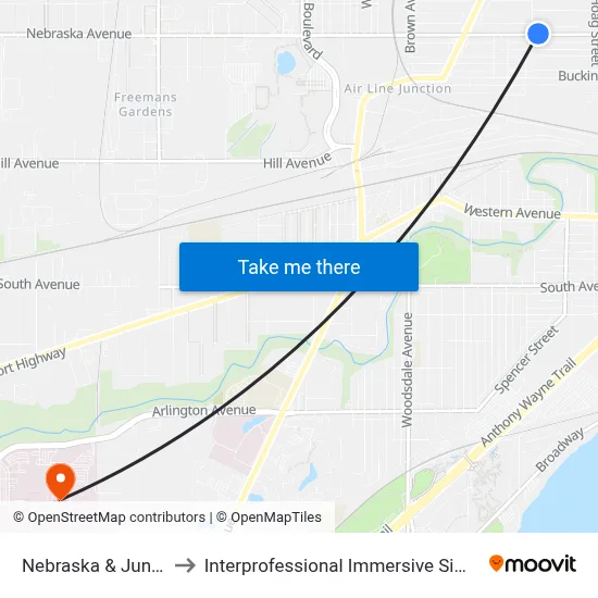 Nebraska & Junction NE to Interprofessional Immersive Simulation Center map