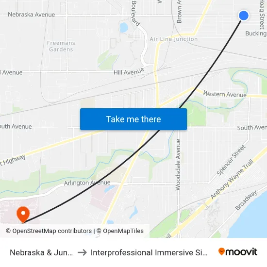 Nebraska & Junction SE to Interprofessional Immersive Simulation Center map
