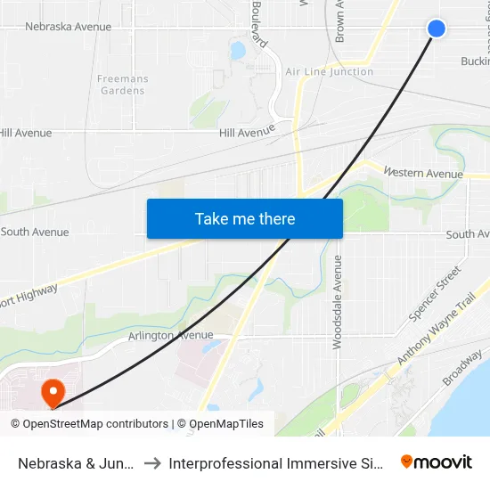 Nebraska & Junction SW to Interprofessional Immersive Simulation Center map