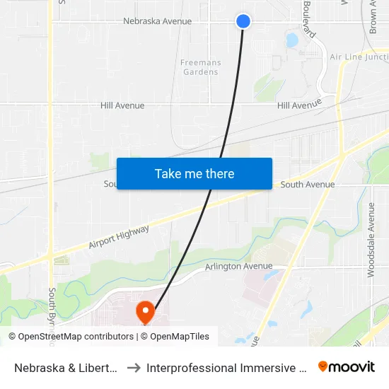 Nebraska & Liberty Central NE to Interprofessional Immersive Simulation Center map