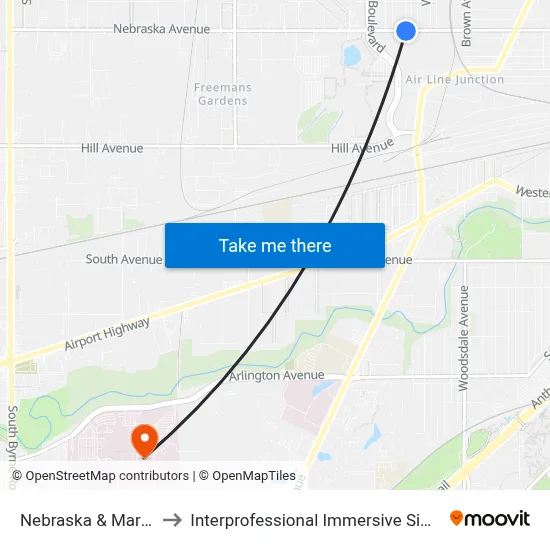 Nebraska & Marmion SW to Interprofessional Immersive Simulation Center map