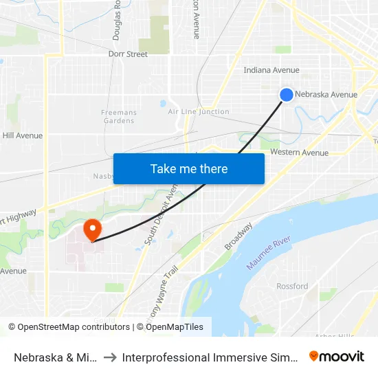 Nebraska & Miller SW to Interprofessional Immersive Simulation Center map