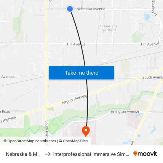 Nebraska & Moran NE to Interprofessional Immersive Simulation Center map