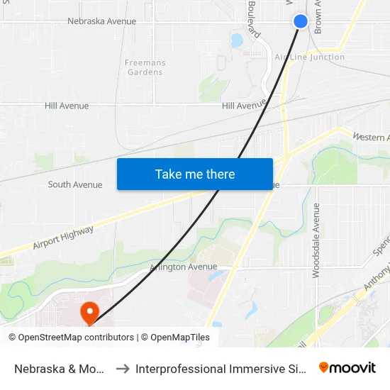 Nebraska & Montrose NE to Interprofessional Immersive Simulation Center map