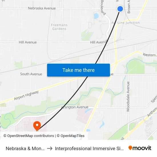 Nebraska & Montrose SW to Interprofessional Immersive Simulation Center map