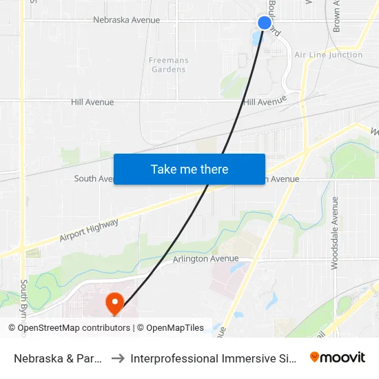 Nebraska & Parkside SW to Interprofessional Immersive Simulation Center map