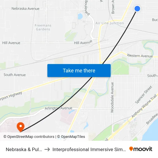 Nebraska & Pulaski NE to Interprofessional Immersive Simulation Center map