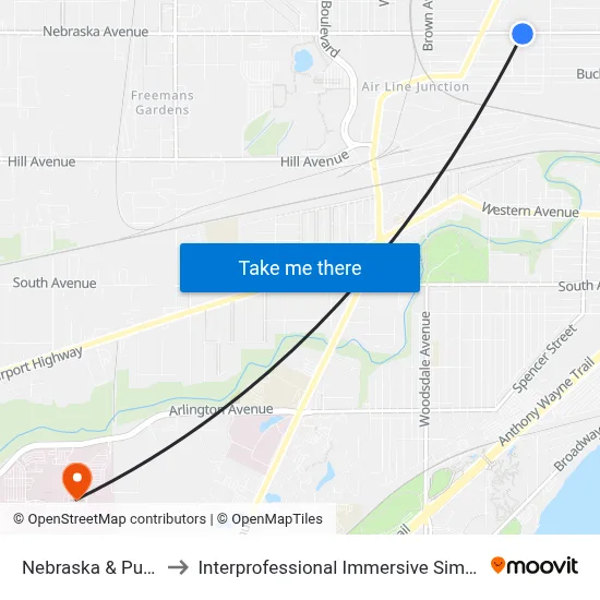 Nebraska & Pulaski SE to Interprofessional Immersive Simulation Center map