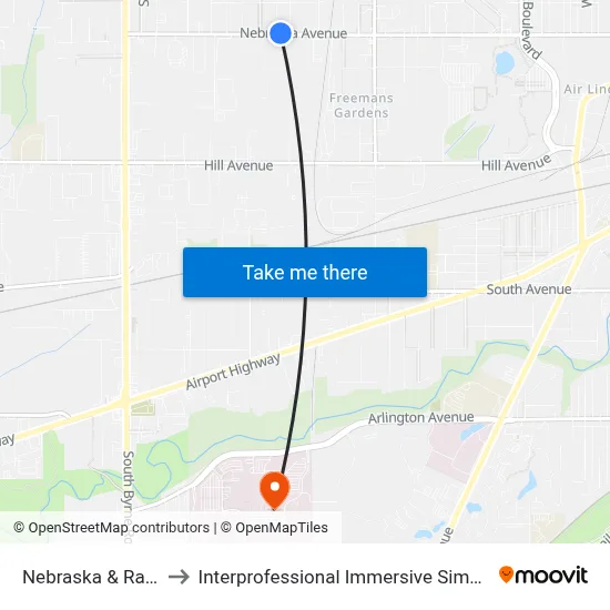 Nebraska & Ranch NE to Interprofessional Immersive Simulation Center map