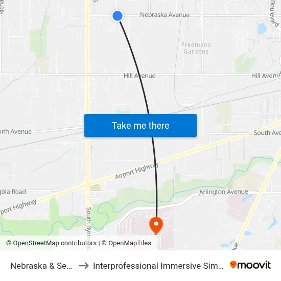 Nebraska & Searles SE to Interprofessional Immersive Simulation Center map