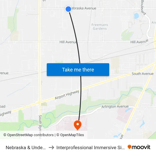 Nebraska & Underwood SW to Interprofessional Immersive Simulation Center map
