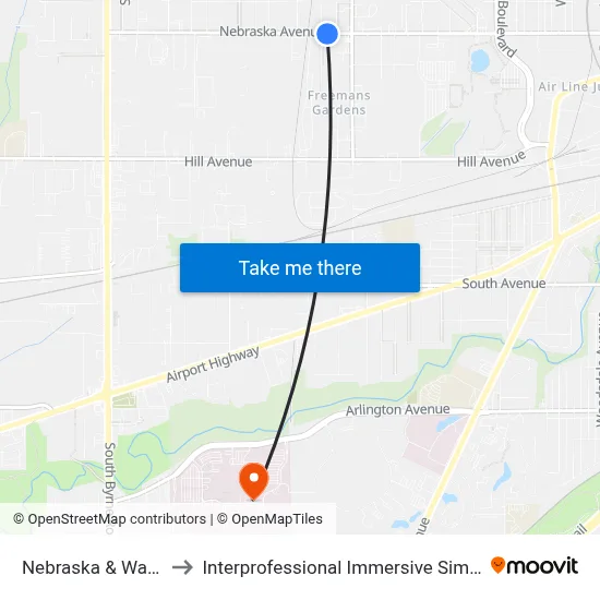 Nebraska & Wamba SW to Interprofessional Immersive Simulation Center map