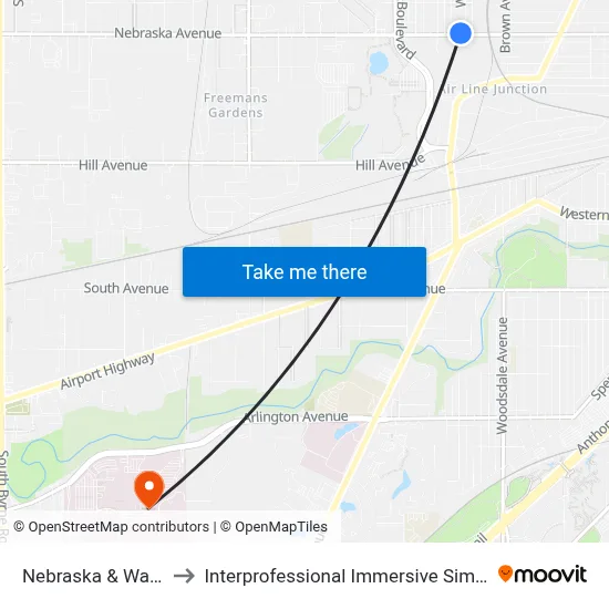 Nebraska & Waverly NE to Interprofessional Immersive Simulation Center map