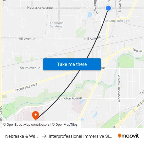 Nebraska & Waverly SW to Interprofessional Immersive Simulation Center map