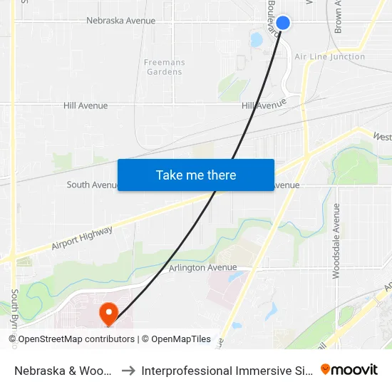 Nebraska & Woodstock SW to Interprofessional Immersive Simulation Center map