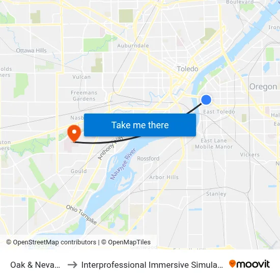 Oak & Nevada SE to Interprofessional Immersive Simulation Center map