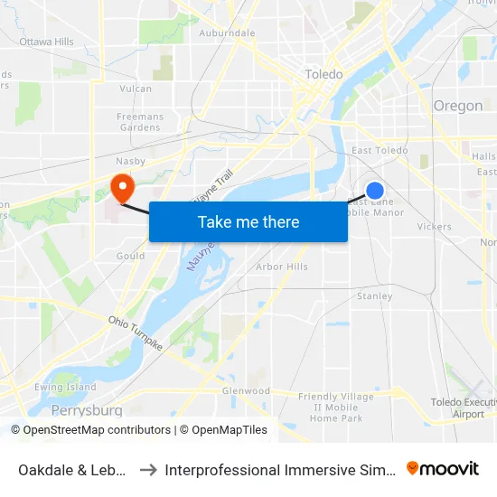 Oakdale & Lebanon NE to Interprofessional Immersive Simulation Center map