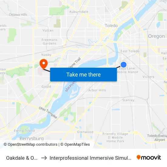 Oakdale & Oak NE to Interprofessional Immersive Simulation Center map