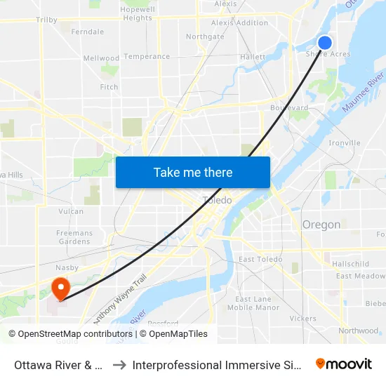 Ottawa River & 117th NE to Interprofessional Immersive Simulation Center map