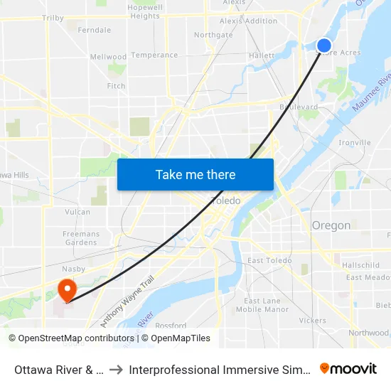 Ottawa River & 287 NE to Interprofessional Immersive Simulation Center map