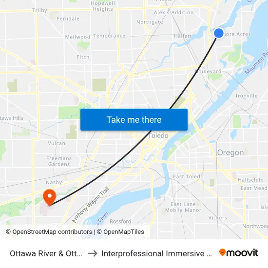 Ottawa River & Ottawa Trail SE to Interprofessional Immersive Simulation Center map