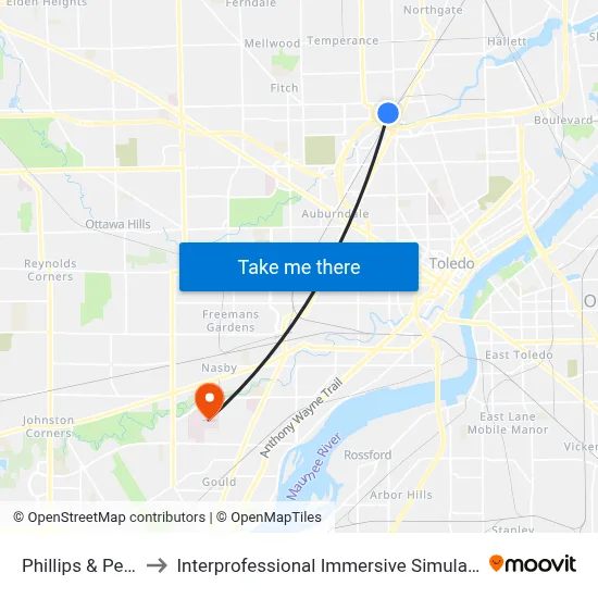 Phillips & Peru NE to Interprofessional Immersive Simulation Center map