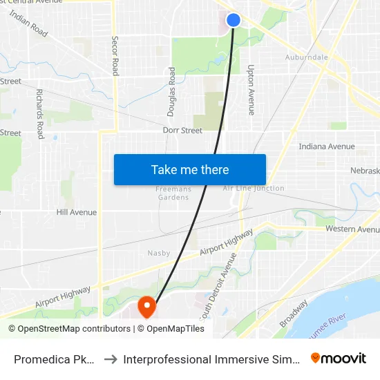 Promedica Pkwy East to Interprofessional Immersive Simulation Center map